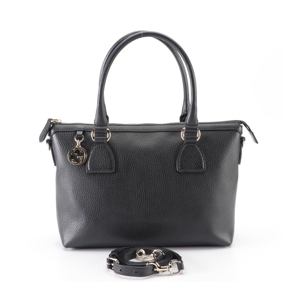 GUCCI Small Zip Tote Bag in Black Grained Leather with Shoulder Strap - Picture 9 of 11